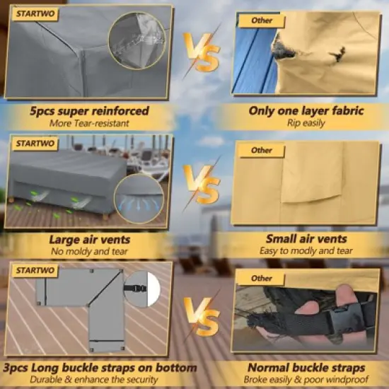 Akefit V-Shaped Patio Sectional Sofa Cover Waterproof Windproof Outdoor Furniture Protector Gray with Vents image {3}