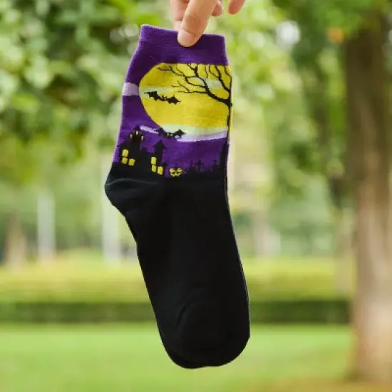 Purple Bat, Haunted House and Tree by the Moon Socks from the Sock Panda - Great for Halloween (Women's Sizes, Adult Medium) image {2}