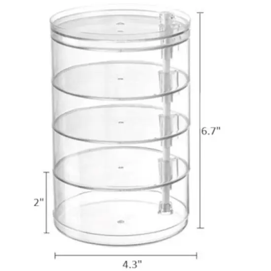 MPM 4 Tier Rotatable Organizer With Lid, Acrylic Jewelry Holder, Rotating Accessories Container, Clear Storage Tray for image {3}
