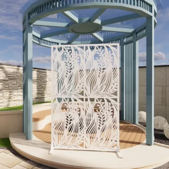 Lirago White Weatherproof Multi-functional Outdoor Screen-Laser-Cut Galvanized Steel Panel 74"Hx47.2"Wx15.74"D image {4}