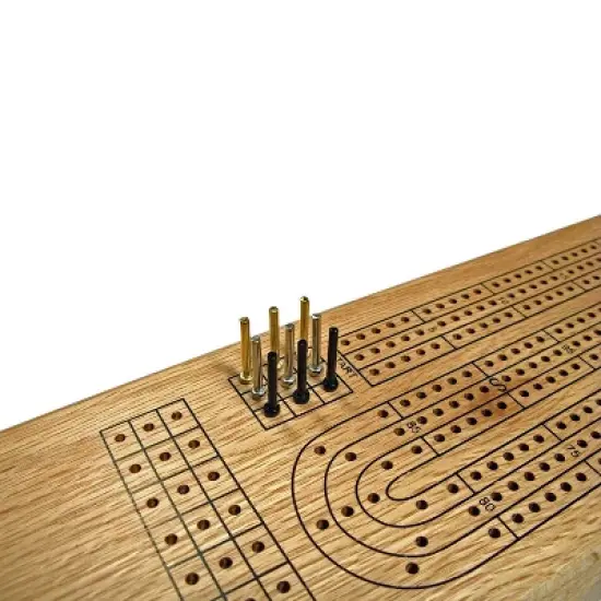 WE Games Classic Cribbage Set - Solid Wood Continuous 3 Track Board with Metal Pegs image {1}