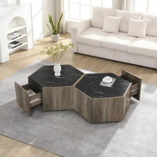 Christopher Knight Home Nirae Rustic Hexagonal Coffee Table with Drawers image {1}