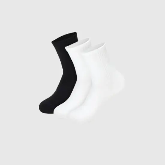 Hanes Women's Moves Premium Seamless Stretch 3pk Mid Crew Socks - White/Black 5-9: Y-Heel Stitching, Arch Support image {4}