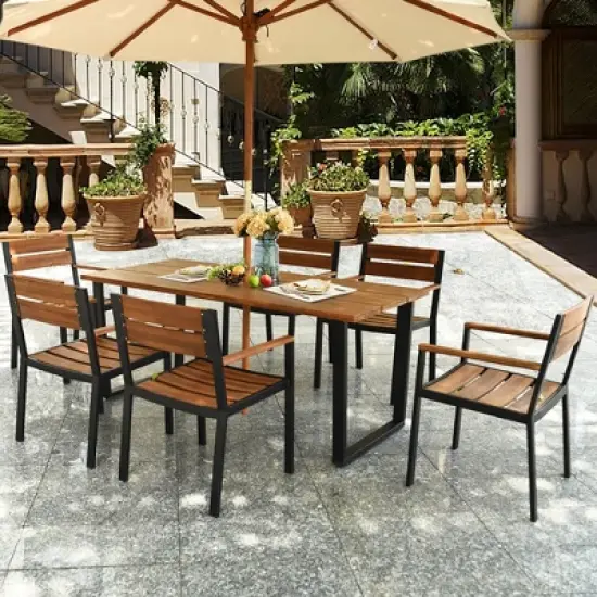 Tangkula Patented 7PCS Patio Dining Set Outdoor Furniture Set w/ 6 Armchairs Umbrella Hole image {2}