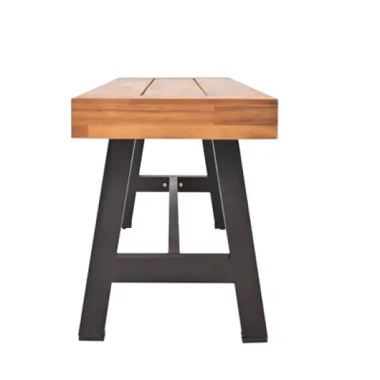 Whisen Outdoor Wood Dining Set, Outdoor Dining Furniture With Removable Cushions, 5 Arm Chairs and 1 Bench - Natural image {10}