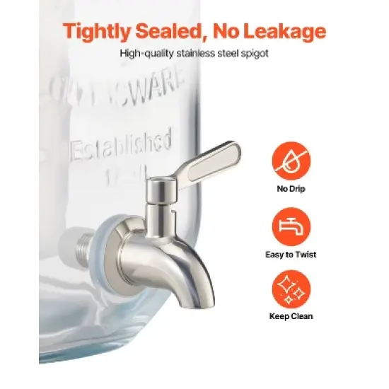 VEVOR Beverage Dispenser, 2 Pack 1 Gallon Drink Dispensers for Parties, Glass Juice Dispenser with Wood Stand, Stainless Steel Spigot,Infuser, Clear image {3}