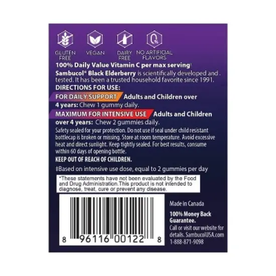 Sambucol Black Elderberry Immune Support Vegan Gummies with Vitamin C and Zinc - 30ct image {3}