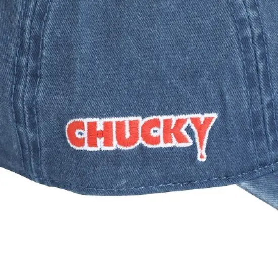 Chucky Face With Distressed Logo Adult Denim Baseball Cap image {4}