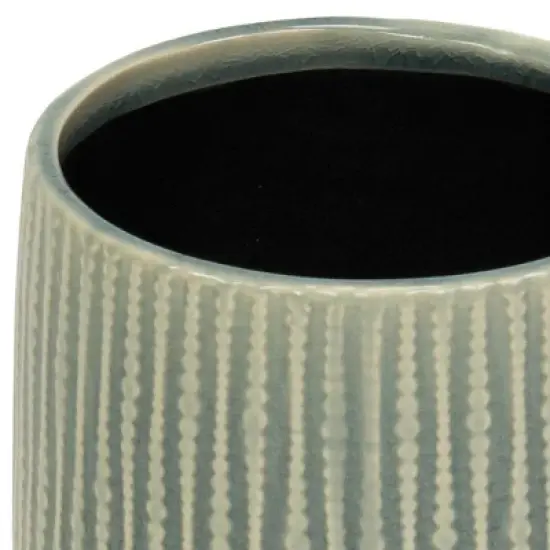 HomeRoots 6" Green Striped Ceramic Indoor Outdoor Round Pot Planter image {3}