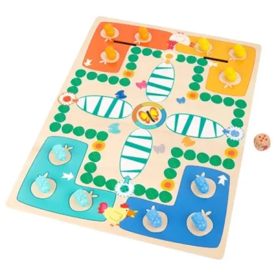 Small Foot Wooden Toys 2 in 1 Ludo and Snakes and Ladders Game Caterpillars image {1}