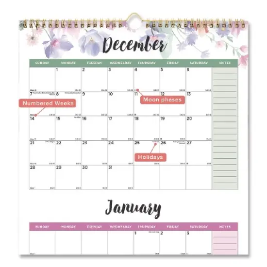 3-Month Quarterly Wall Calendar, Passion Floral Artwork, 12.25 x 27, White/Multicolor Sheets, 14-Month: Dec 2025 to Jan 2027 image {1}