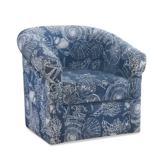 Powell Monahan Costal Roll Arm Swivel Club Chair Blue: Upholstered Polyester, No Assembly Required image {5}
