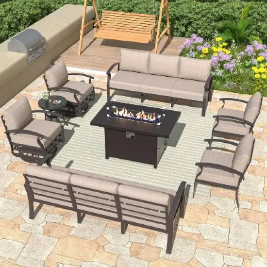 ALAULM Aluminum Patio Furniture Set with Propane Fire Pit Table image {10}