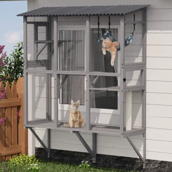 ORRD Large Walk-in Outdoor Catio, Multi-Cat Enclosure with Roof & 3 Doors, Window Cat House for Indoor/Outdoor, Patio & Balcony Use image {1}