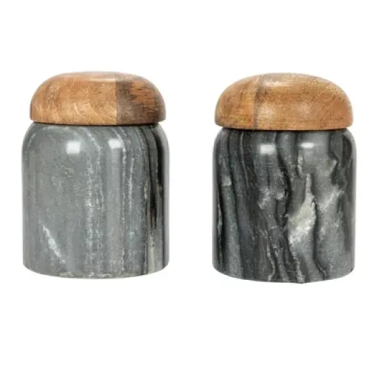 Storied Home Modern Marble Canister with Wood Lid image {7}
