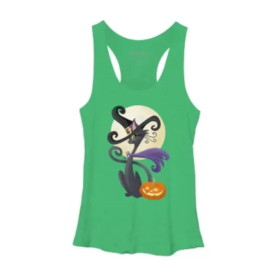 Women's Design By Humans Bewitching Black Halloween Kitty Cat By LittleBunnySunshine Racerback Tank Top image {9}