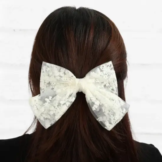 Unique Bargains Large Lace Bowknot Hair Clips Beige 2 Pcs image {1}