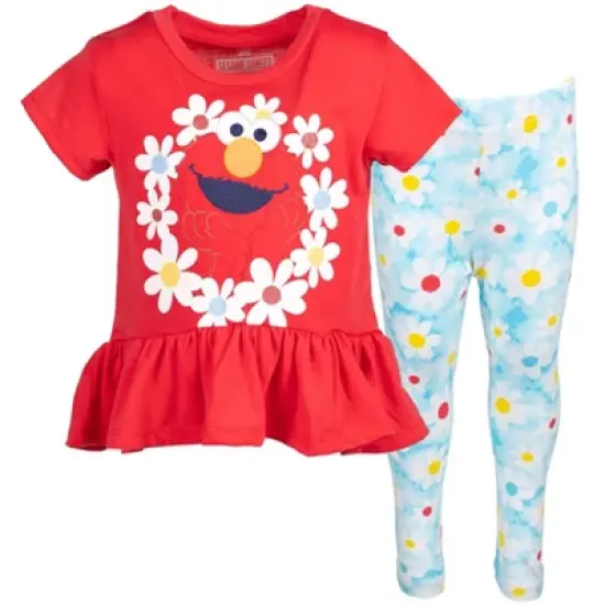 Sesame Street Big Bird Cookie Monster Elmo Baby Girls Pullover T-Shirt and Leggings Outfit Set Infant image {10}