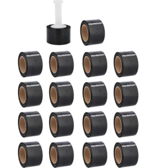 PSBM 18 Rolls 3" x 1000 Ft. Black Hand Wrap Stretch Shrink Film with Handle, 80 Ga image {3}