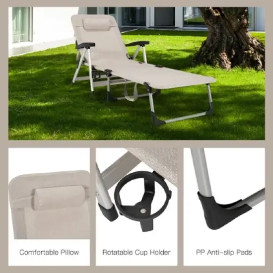Costway Beach Chaise Lounge Chair Patio Folding Recliner w/ 7 Adjustable Positions image {4}