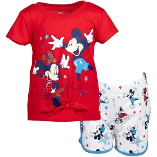 Disney Minnie Mouse Mickey Mouse T-Shirt and French Terry Shorts Outfit Set Toddler to Little Kid image {11}