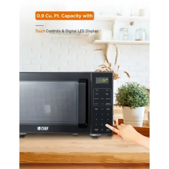 Commercial Chef 5-in-1 Microwave Air Fryer Combo, 0.9 Cu. Ft., with Turntable, Air Fry Kit & Baking Tray, Black with Stainless Steel Interior image {5}