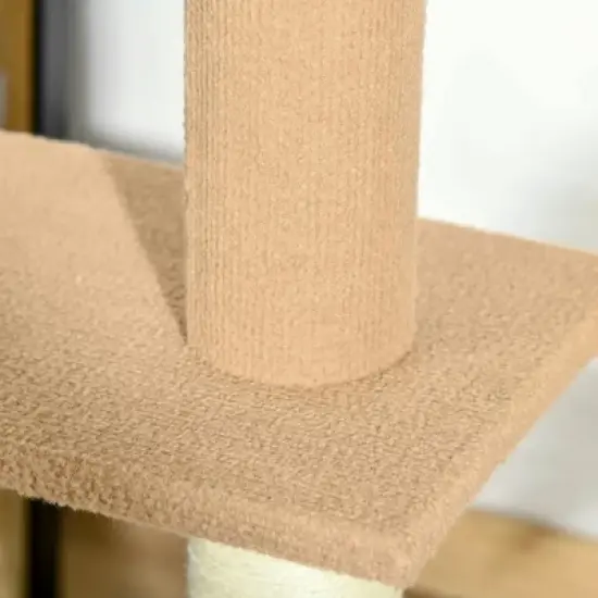 Resenkos Floor-to-Ceiling Cat Tree Cat Climbing Tower with Sisal-Covered Scratching Posts Natural Cat Tree Activity Center, Light brown image {4}