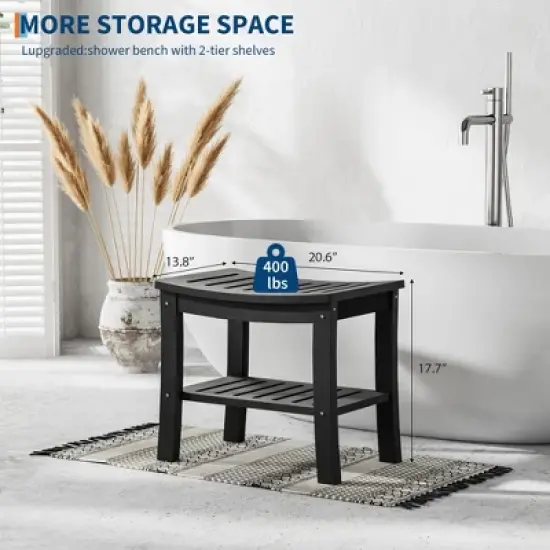 HDPE Shower Bench with Storage Shelf,Waterproof Shower Seat Stool Chair for Bathroom Bathtub,Non-Slip Spa Stool,Indoor Outdoor Use,Space-Saving image {1}