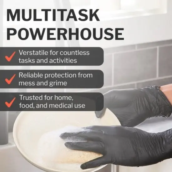 CareStock Black Nitrile Exam Gloves - Powder Free, Slip-Resistant, Disposable image {2}