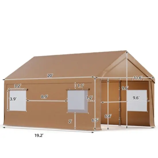 EROMMY 12 Ft X 20 Ft Car Canopy Portable Garage, Yellow image {2}