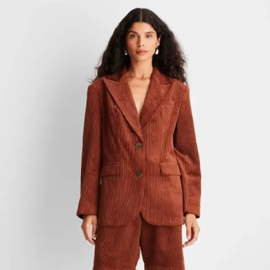 Women's Long Sleeve Notched Collar Cord Blazer - Future Collective&trade; with Reese Blutstein Rust image {3}