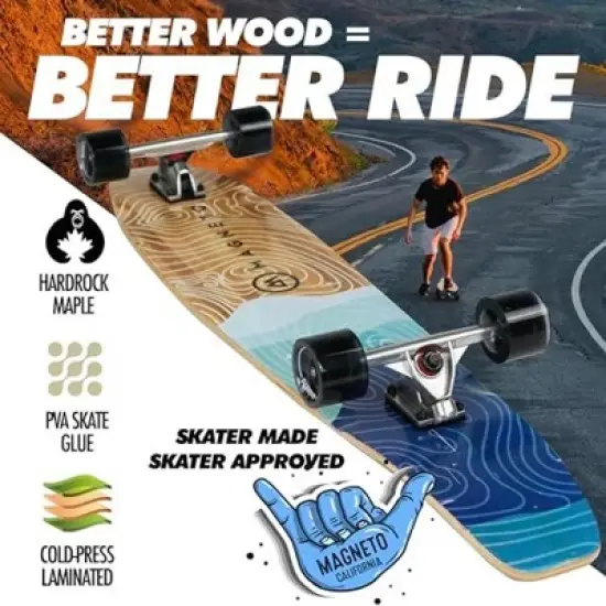 Magneto 44-inch Kicktail Cruiser Longboard Skateboard - Bamboo & Hard Maple Deck - Commuting, Cruising, Carving (Mountains) image {6}