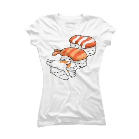 Junior's Design By Humans Cat and Sushi By kimprut T-Shirt image {4}
