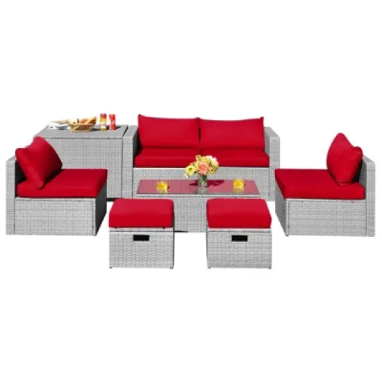 Tangkula 8 Pieces All-Weather PE Rattan Patio Furniture Set Outdoor Space-Saving Sectional Sofa Set with Storage Box image {11}