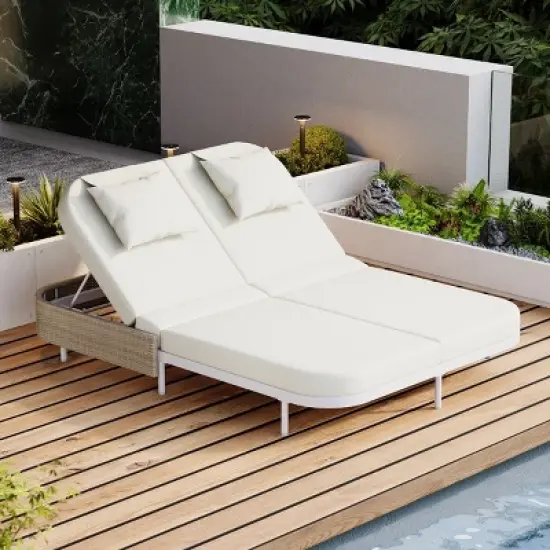 2-Person Outdoor Daybed, Patio Chaise Lounges with 5-Position Adjustable Backrest, Chaise Lounge with Iron Frame and Foam Cushions&ndash;Cuddlewood image {8}
