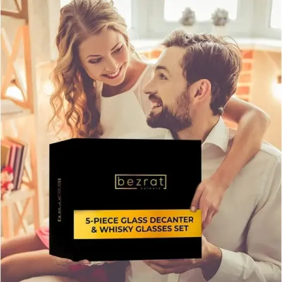 Bezrat Whiskey Decanter & 4 Whiskey Glasses Set image {4}
