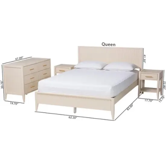 Baxton Studio Primrose Mid-Century Ivory Fluted Wood 4-Piece Bedroom Set image {11}