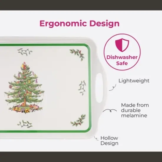 Spode Christmas Tree Large Handled Tray (19" x 11.6") - Festive Melamine Serving Tray - Durable & Lightweight Holiday Serveware - Dishwasher Safe image {5}