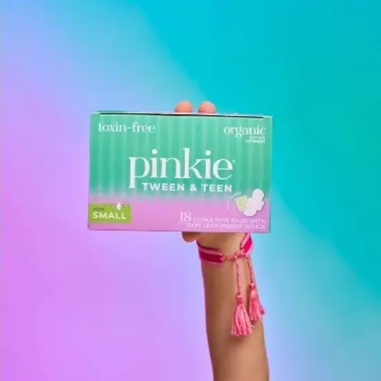 Pinkie Tween & Teen Ultra-Thin Organic Topsheet Pads with Wings - Size Small - 18ct image {8}