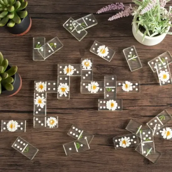 Acrylic Dominos Set - 28-Piece Domino Game with Display Box - Strategy Game, Tabletop Decoration and Modern Home Decor- Daisy image {2}