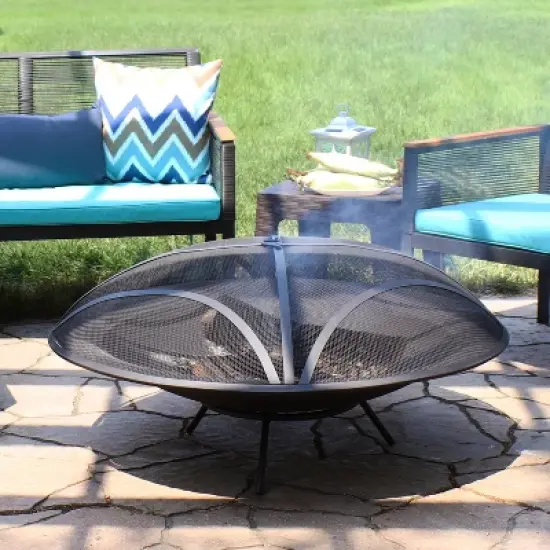 Sunnydaze Outdoor Replacement Steel Fire Pit Bowl with Spark Screen - Black image {1}