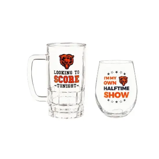 Evergreen Chicago Bears, Stemless 17OZ Wine & Beer 16 OZ Gift Set image {1}