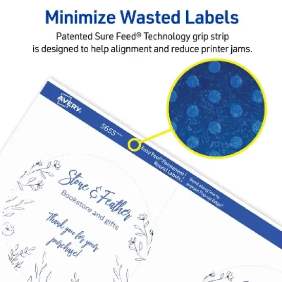 Avery Printable Round Labels with Sure Feed, 3" Diameter, Matte White, Permanent Adhesive, Laser & Inkjet Printers, 150 Blank Labels (5655) image {3}