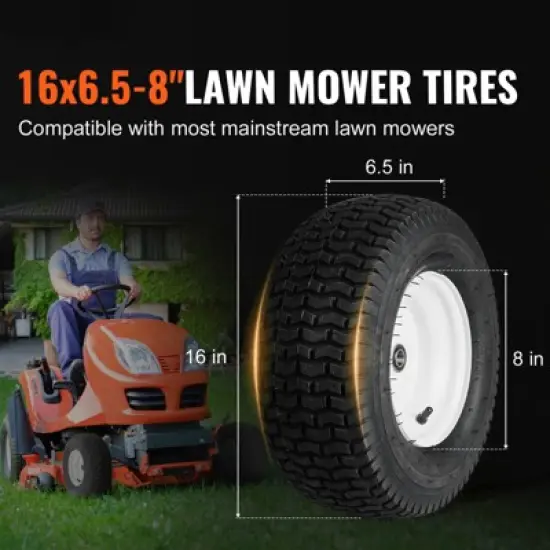 VEVOR Lawn Mower Tires with Rim, 16x6.5-8" Tubeless Tractor Tires, 2-Pack Tire and Wheel Assembly, Turf Pneumatic Tires, 3" Offset Hub, Black image {2}