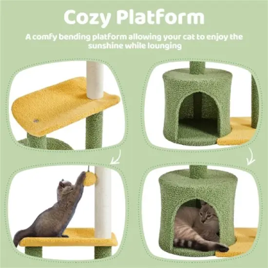 Yaheetech 37&Prime; Tall Coconut Palm Cat Tree with Natural Sisal Rope Green/Yellow Green image {4}