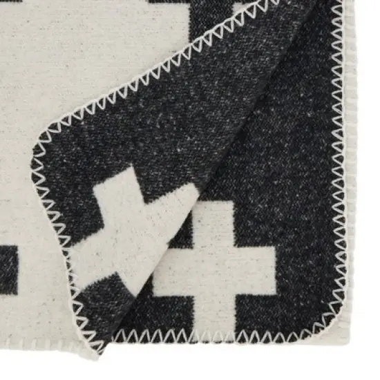 Saro Lifestyle Geometric Reversible Plus Sign Table Runner, 16"x72", Black image {1}
