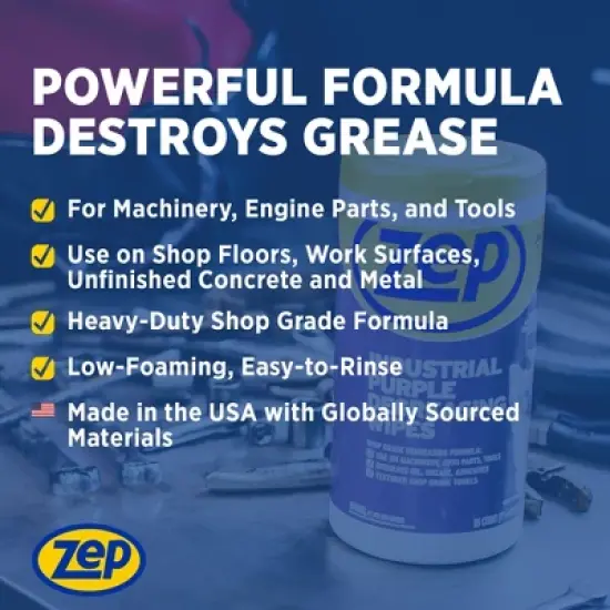 ZEP Industrial Purple Heavy-Duty Degreasing Wipes (65 Wipes per Canister) image {3}