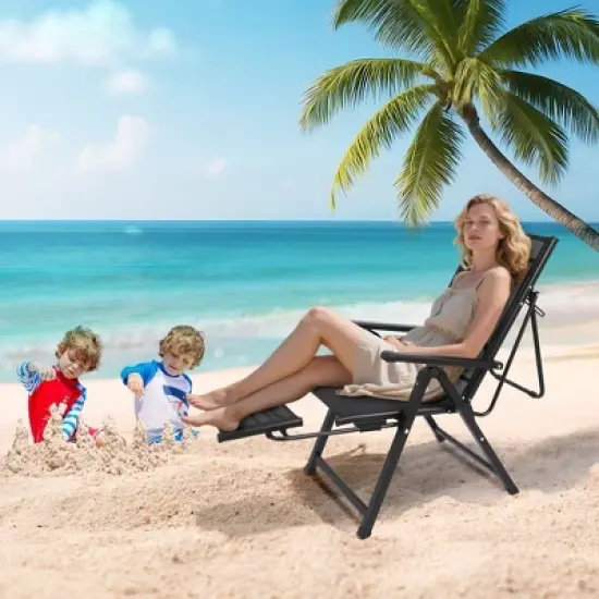 Outdoor Folding Patio Chairs with Armrests, Retractable Footrest, Weather Resistant, Durable Lounge Chair, Comfortable Outdoor Chair image {6}