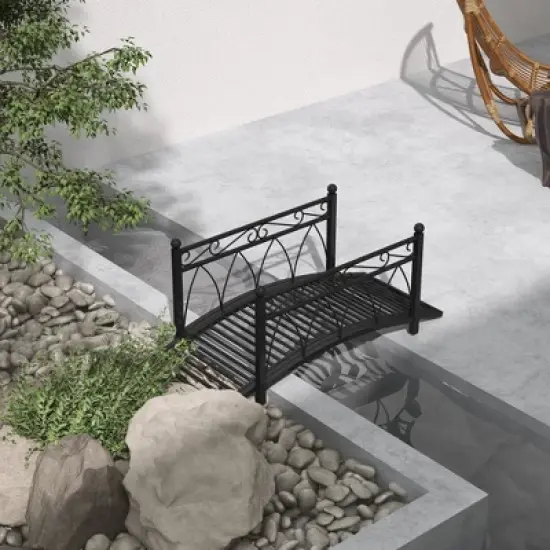 Outsunny 3.3' Metal Arch Zen Garden Bridge with Safety Siderails, Decorative Footbridge, Delicate Scrollwork & Corner Spheres for Stream image {2}