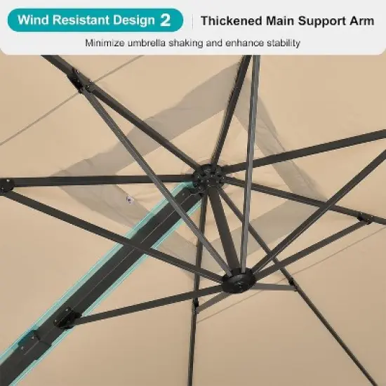 PURPLE LEAF Rectangle Patio Umbrella with Base Outdoor Cantilever Offset Umbrella with 360-degree Rotation for Garden Deck Backyard Pool image {3}